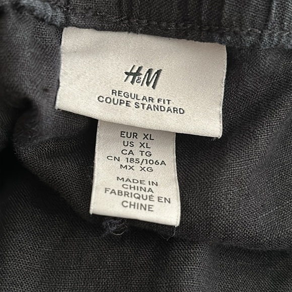 H&M Regular Fit Elastic Waist Linen Pull On Pants with Pockets in Black - XL - Picture 8 of 9